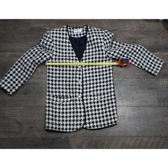 Blazer Houndstooth Retro Plymouth Size 6 Ornate Gold Buttons Professional Wear - Picture 3 of 14